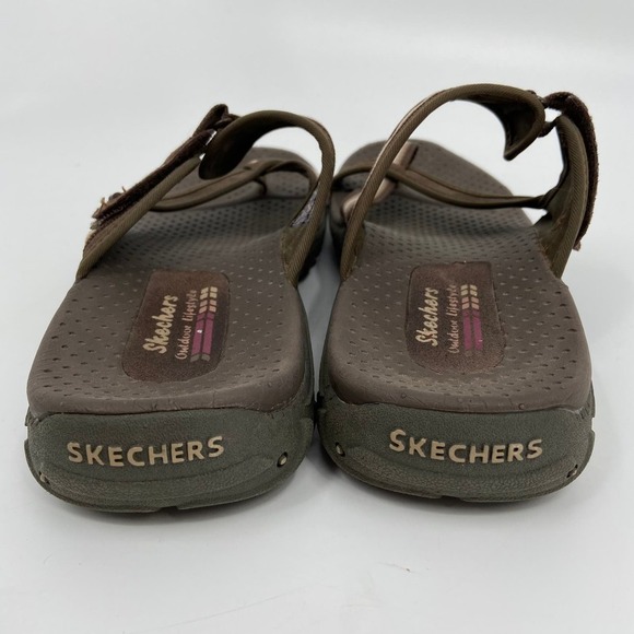 Skechers Leather Slide Thong Sandal Outdoor Lifestyle Adjustable Brown Size 9 - Picture 7 of 11